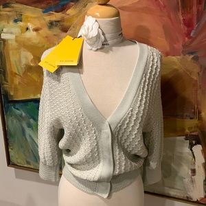 NWT St. John slouchy oversized v neck sweater cardigan top 3/4 sleeve wool blend